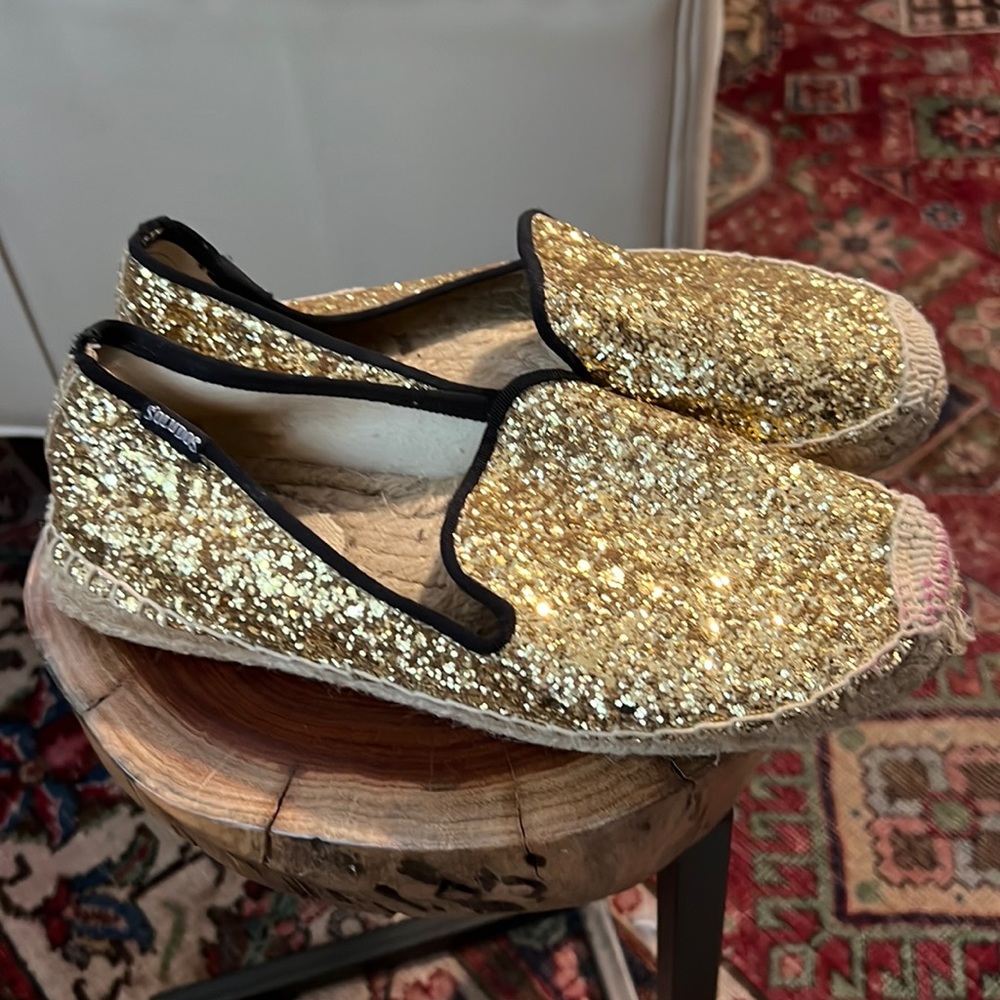 Soludos gold sparkle platform espadrilles